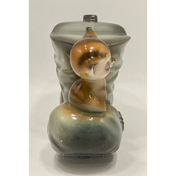 Vintage Ceramaster Tabby Cat on Boot Coin Bank 4.75x5.75x3” Kitten Japanese - Picture 3 of 13